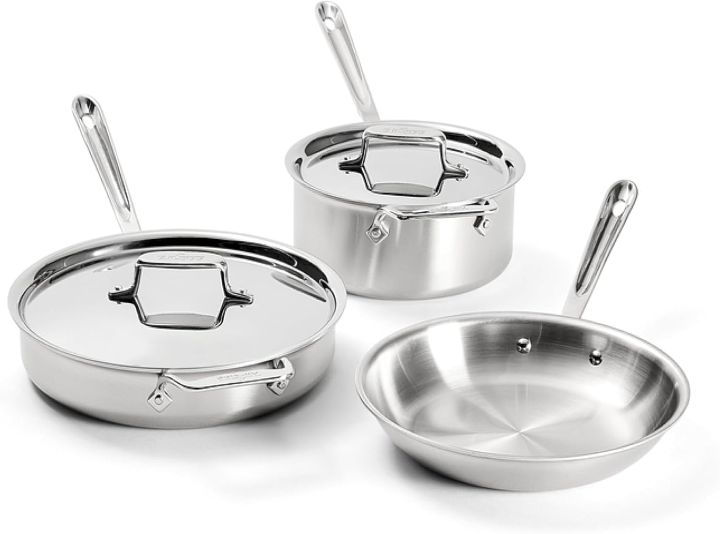 All-Clad D5® Stainless Steel Core 5 Piece Cookware Set- Made in USA- The Upgrade for Supremely Even Heat- Includes Frying Pans, Saucepan, Sautépan -Oven Safe & Induction Compatible