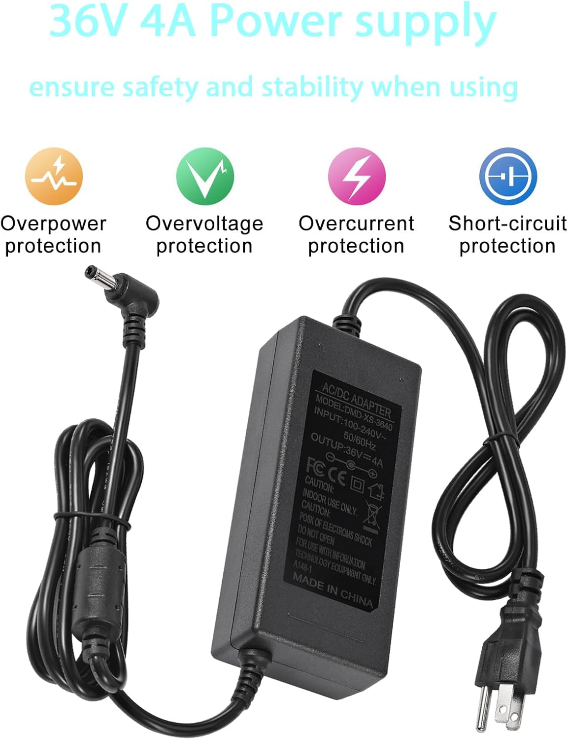 36V 4A Power Supply Adapter 100-240V AC to DC 144W Power Transformer 5.5mm x 2.5mm/2.1mm DC Output Jack 36V Volt AC Power Supply for LED Lights LED Driver CCTV Security System Inkjet Printer