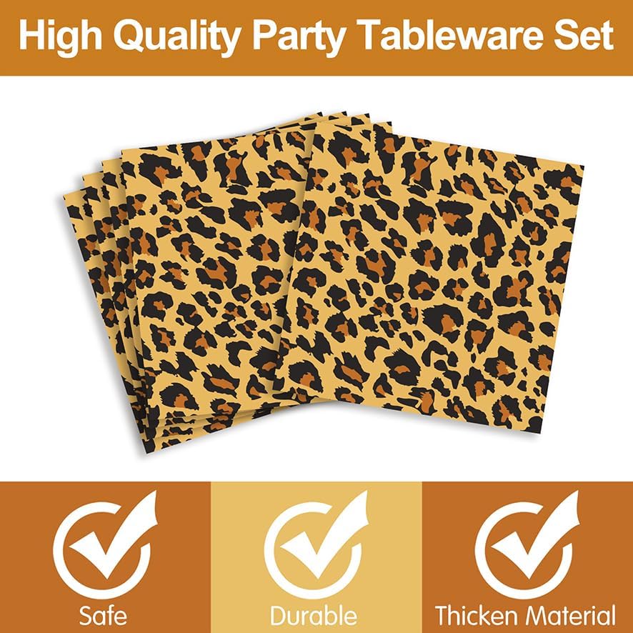 168pcs Leopard Print Party Supplies, Cheetah Print Party Tableware Set Leopard Plates Napkins Cups Cutlery for Wild Animal Leopard Theme Birthday Party Decorations | Serves 24