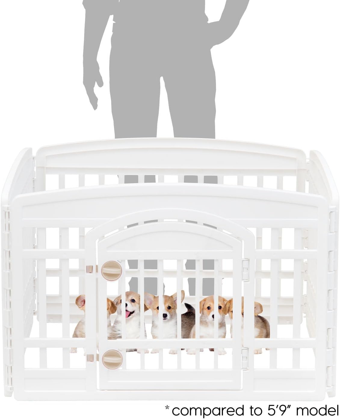 IRIS USA Dog Playpen with Door, 24” 4 Panel Pet Exercise Pen – Indoor Outdoor Puppy Play Pen, Portable Plastic Pet Fence for Small Medium Dogs, Foldable 35” x 35” x 24”, White