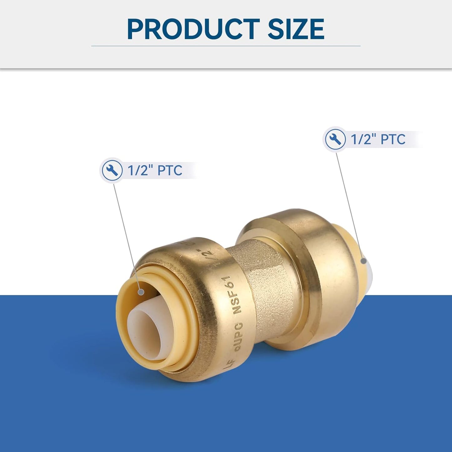 10 Pack 1/2 Inch Pushfit Straight Coupling, PEX Brass Push-fit Coupling with Disconnect Clip, Push-to-Connect Plumbing Fittings for PEX, Copper, CPVC(PF003)