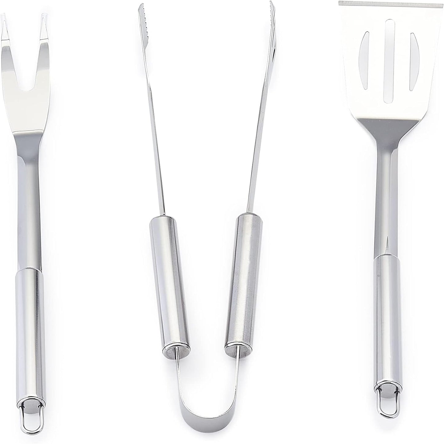 Amazon Basics 4-Piece Stainless Steel BBQ Grilling Tool Set with Carry Bag, Rust-Resistant, Dishwasher Safe