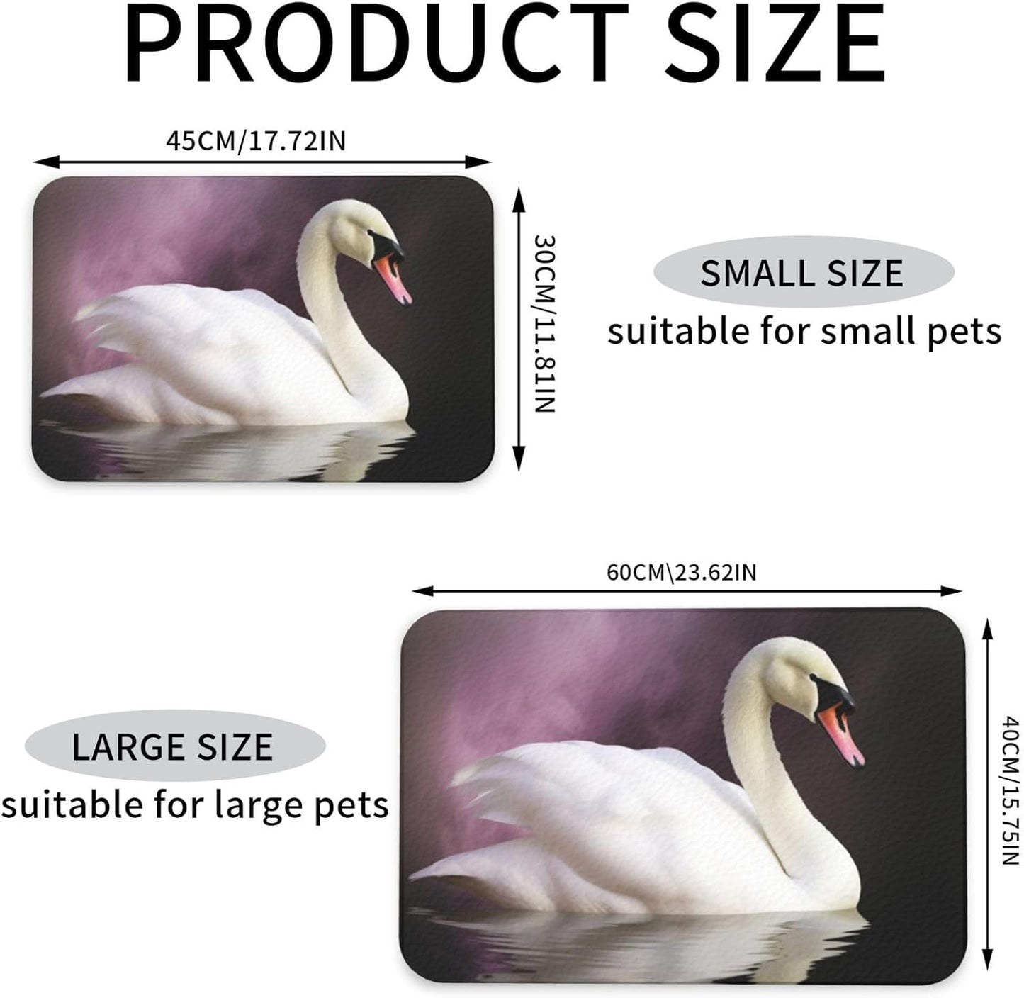 White Swan Pet Feeding Mat 30x45cm Absorbent Leather Dog Cat Food Mats Non-Slip Dog Bowl Mats for Food and Water, Quick Dry Pets Placemats for Cats and Dogs Water Bowl