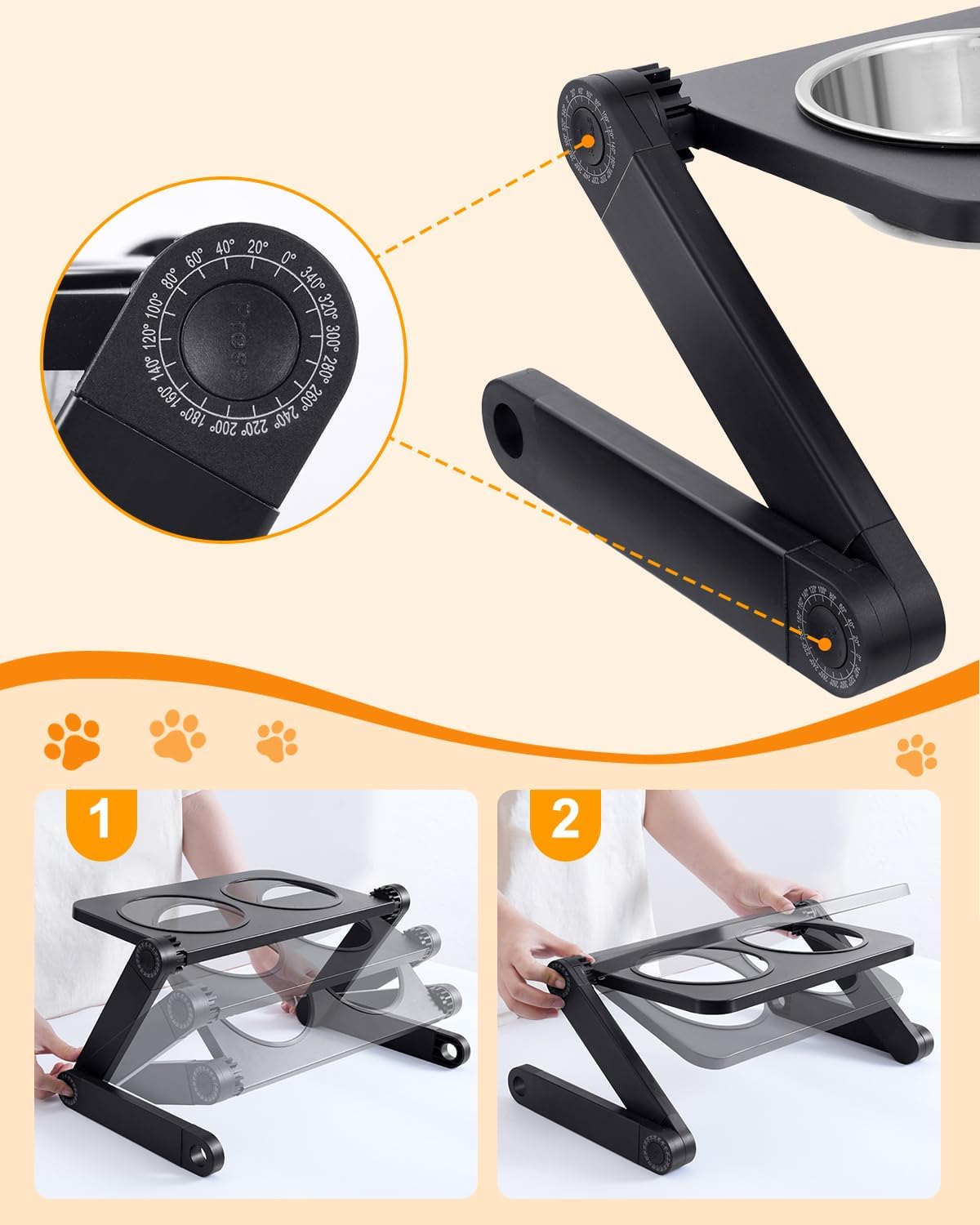 Elevated Dog Bowls with 2 Stainless Steel Plates - Foldable & Adjustable Height Dog Feeder, Ideal for Travel Carrying - Suitable for Small to Medium Dogs, Cats, Pets