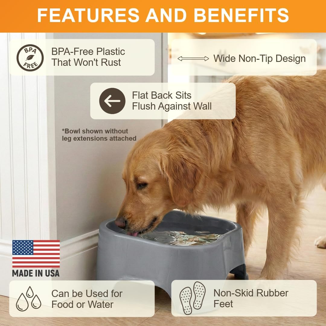 Neater Pet Brands Extra Large Water Bowl for Dogs, Elevated Outdoor Dog Water Bowl (1.25 Gallon XL Capacity), Big Trough Style Food Dish for Indoors or Outside, No Spill Large Dog Bowls, Gunmetal Grey