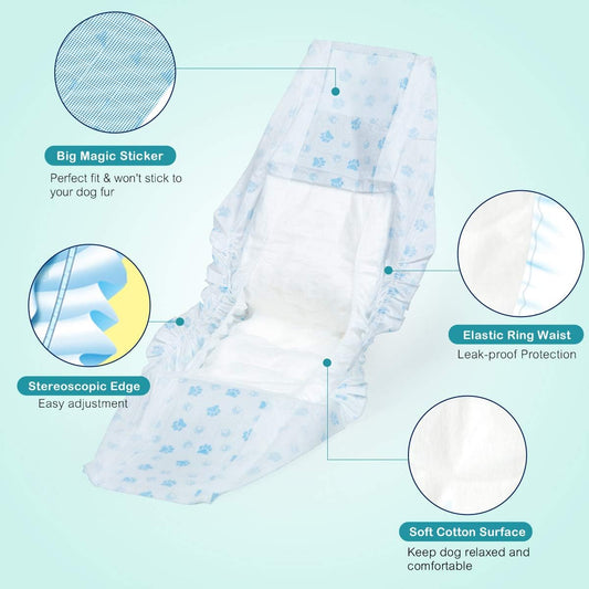 Male Dog Diapers - Absorbent Dog Wraps Belly Bands for Male Dogs with Leak Protection, Excitable Urination, Incontinence, or Marking, Medium 44 Pcs