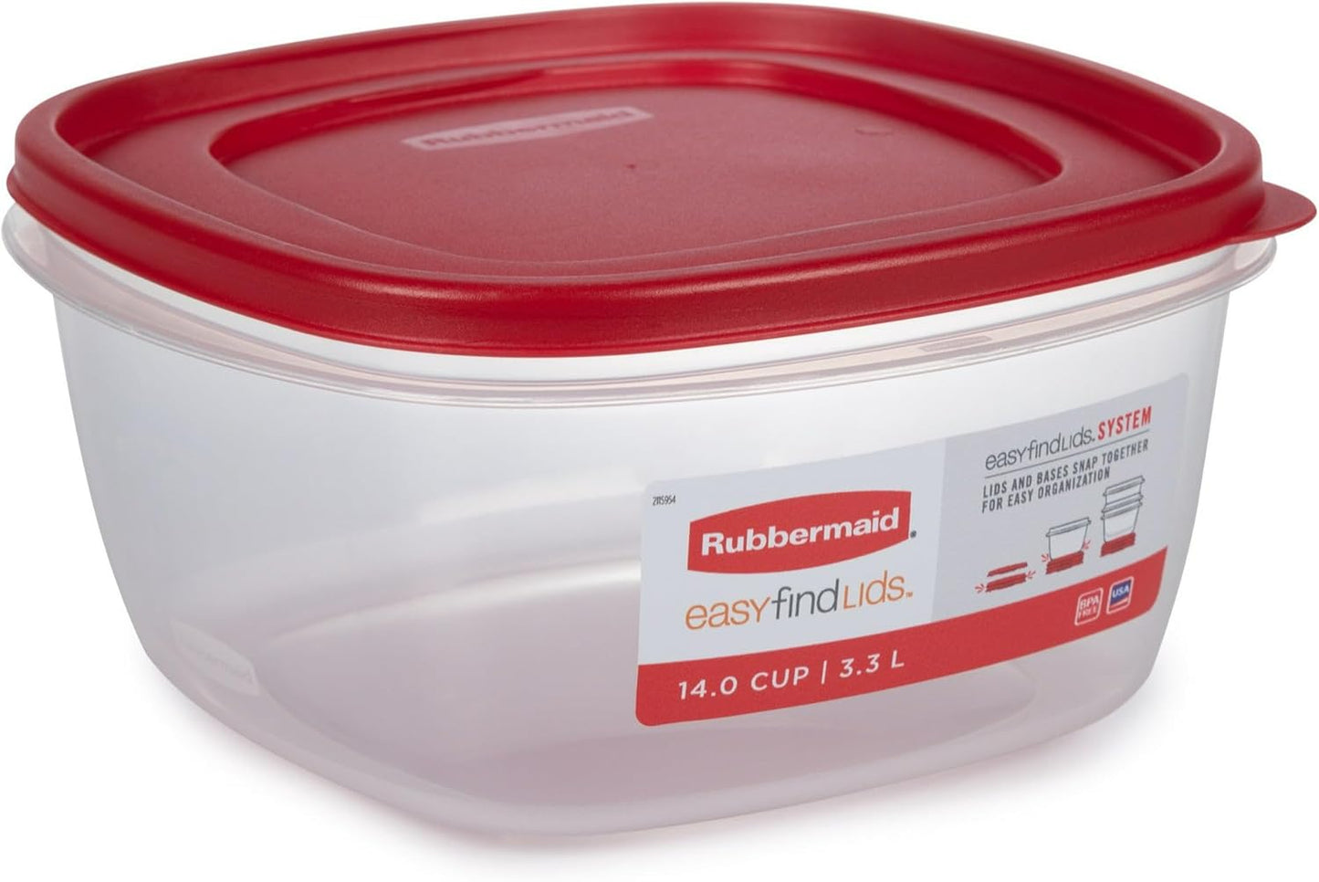 Rubbermaid Easy Find Lids Food Storage Container, 14 Cup, Red 2 Pack