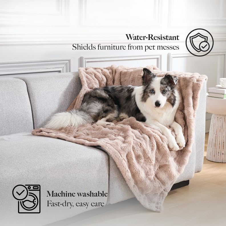Modern Threads Water-Resistant Faux Rabbit Fur Pet Blanket for Dogs & Cats – Ultra-Soft Couch, Bed & Crate Protector, 50x60 Khaki