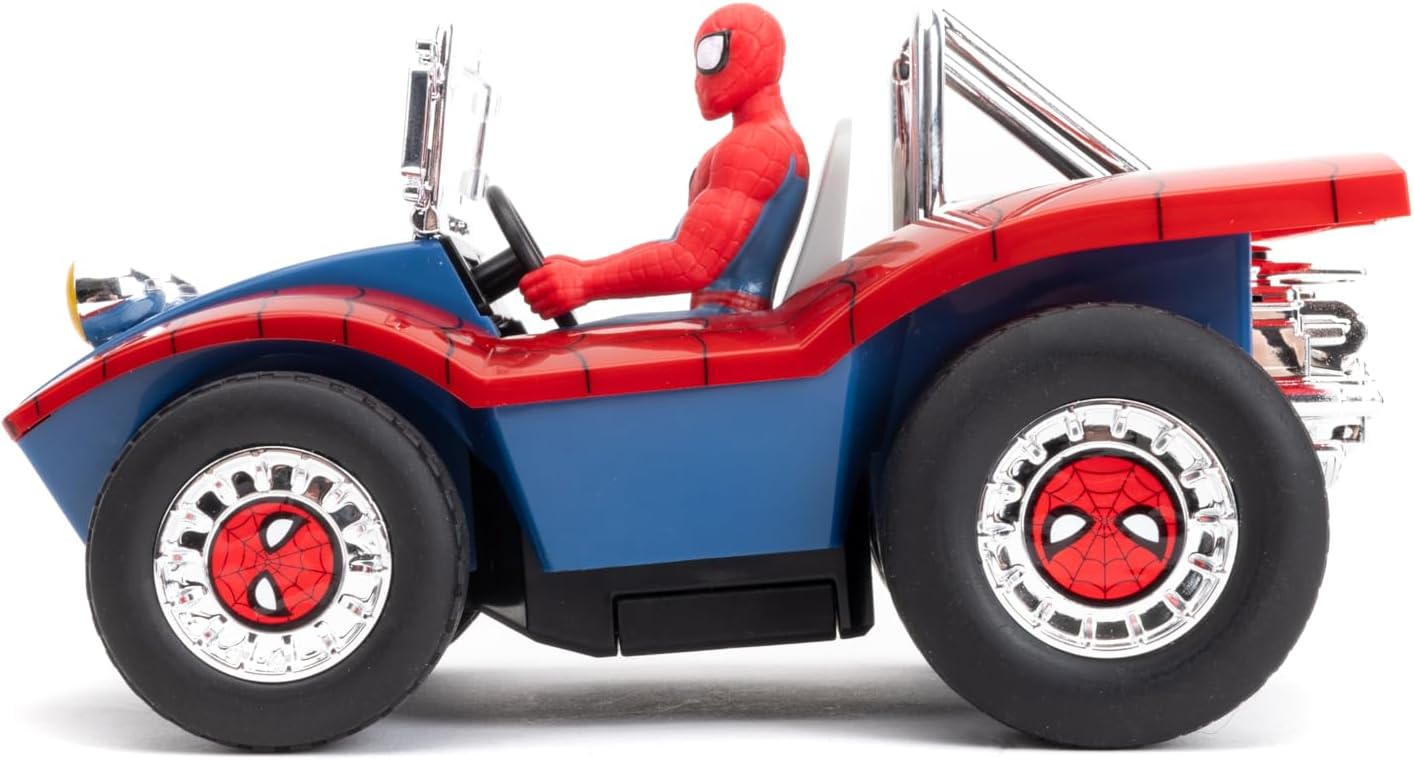 Jada Spider-Man Buggy RC with Non-Removable Spider-Man Figure – 7", Turbo Button, Full-Function Remote Control, Ages 6+, Red/Blue