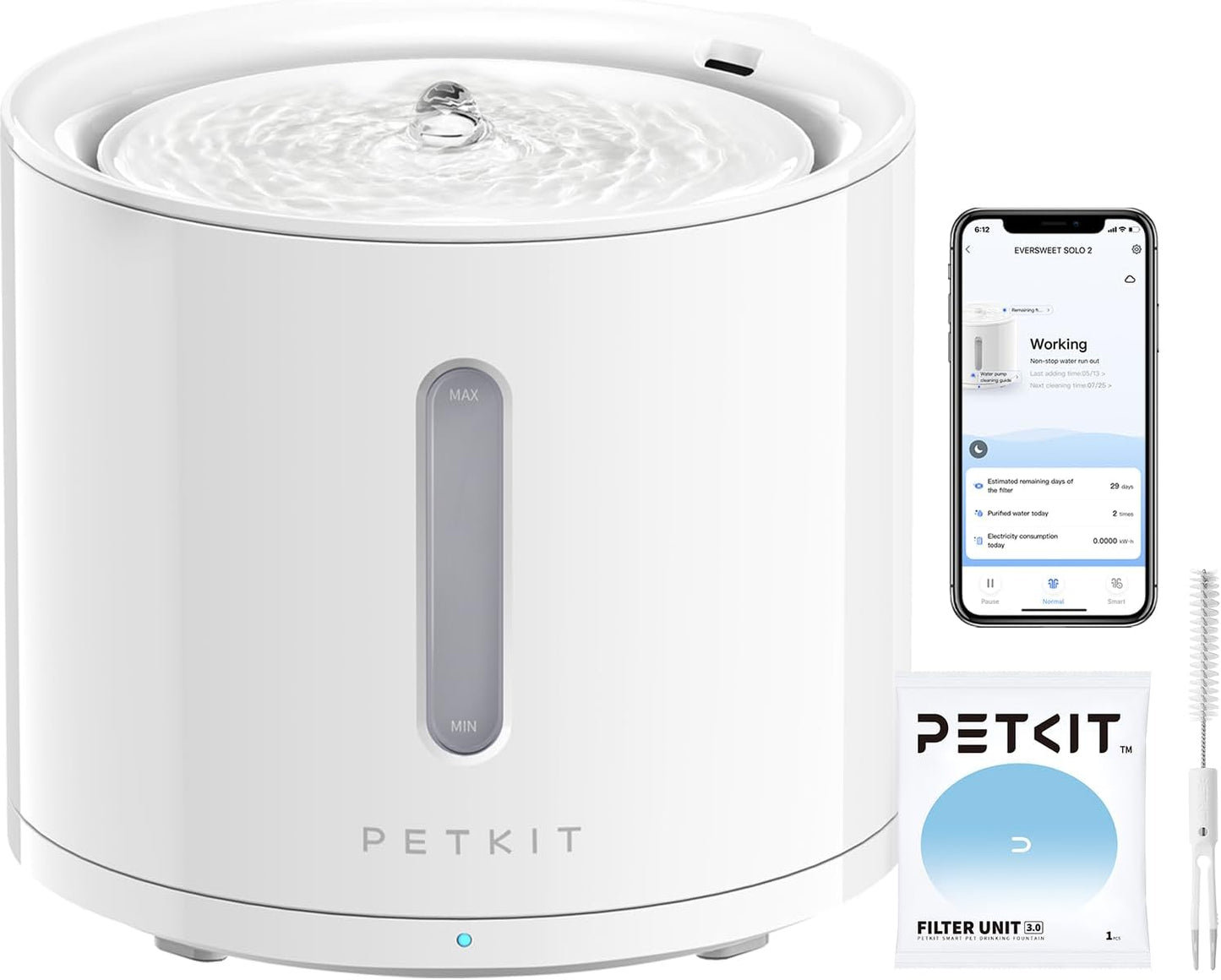 PETKIT EVERSWEET Solo 2 Cat Water Fountain with Pump, Ultra Quiet 70oz/2L Pet Water Fountain for Cats and Dogs Inside, 3 Working Modes, Visualization Window, (App Control)
