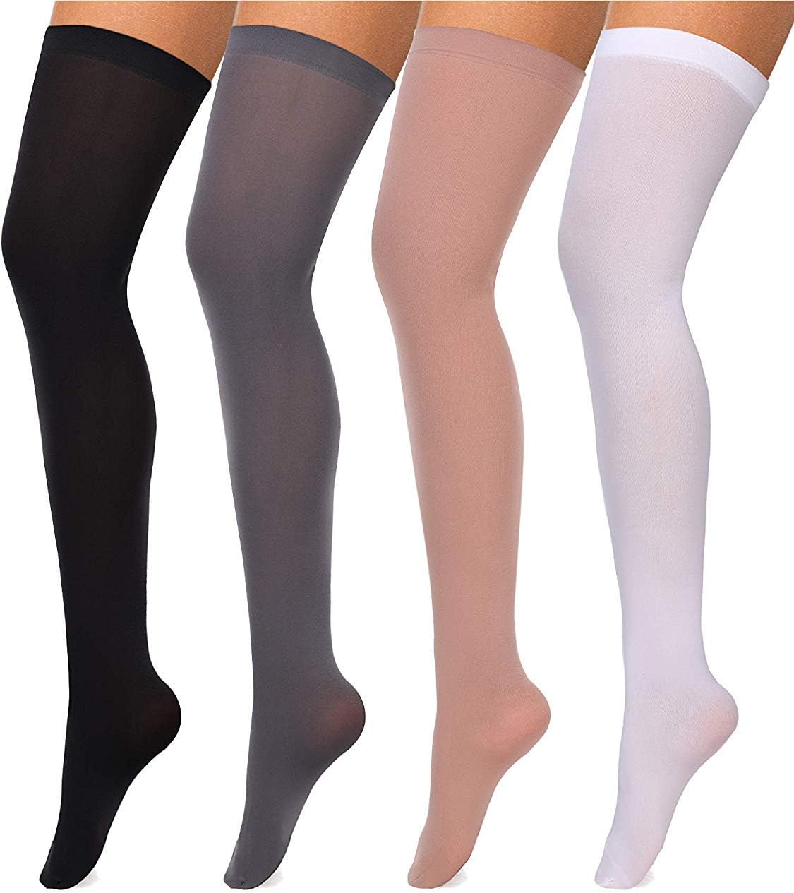 Boao 4 Pairs Women's Silk Thigh High Stockings Sheers Nylon Socks for Women Halloween Cosplay Party Tights Accessory