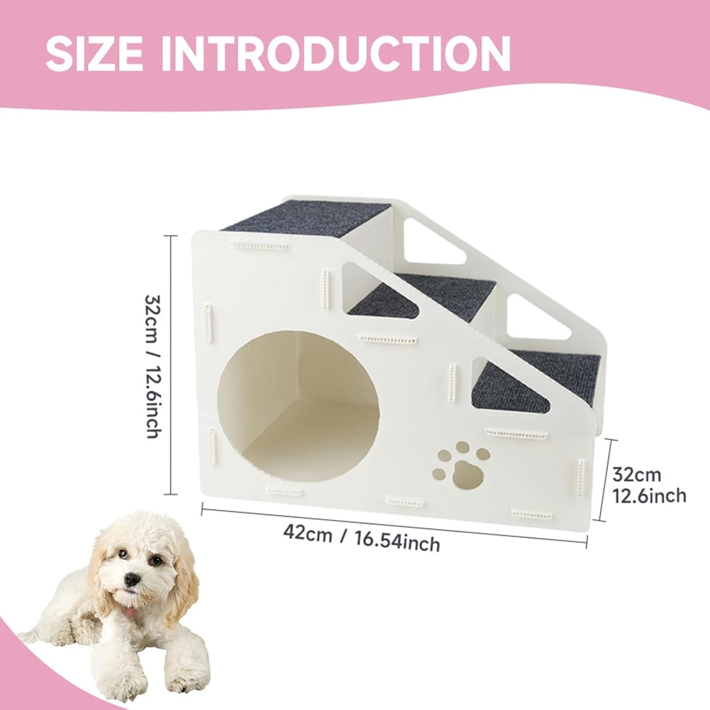 Dog Stairs, 2-in-1 Foldable Non-Slip Ramp, Small Puppy Ladder House for Home, Living Room, Indoor Bedroom, Cats, Kittens, Small Breeds, Play, High Bed