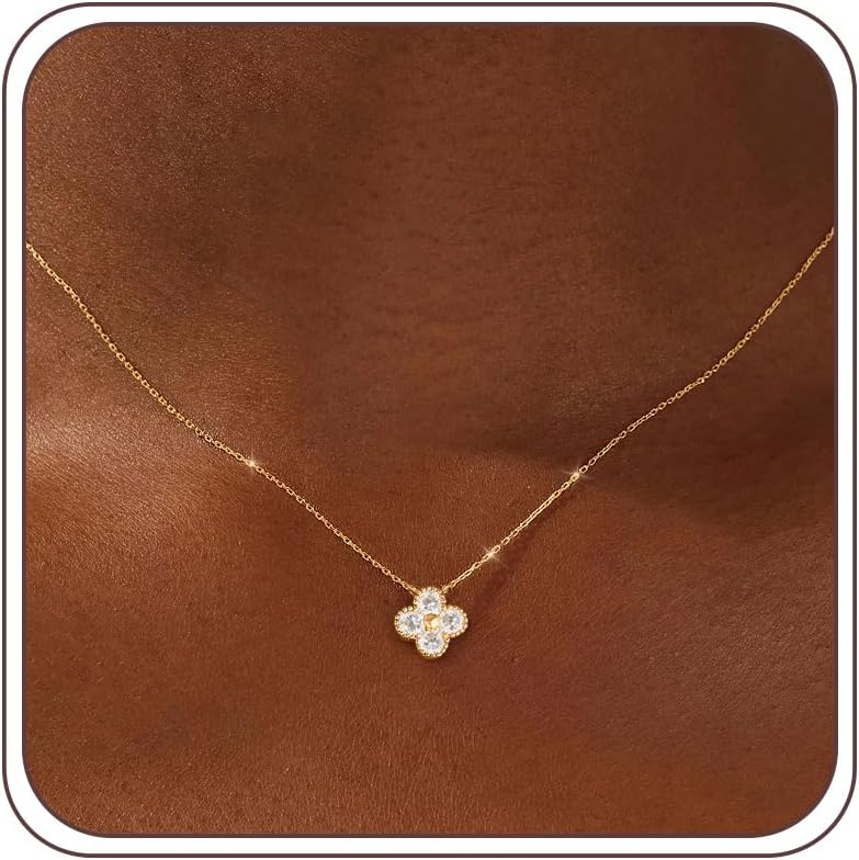 ZOERAY Valentines Day Gifts Birthstone Necklace for Women Non Tarnish 14K Gold Plated Four Leaf Clover Necklace Dainty Gold Choker Necklaces for Women Trendy CZ Emerald Pendant Jewelry Birthday Gifts
