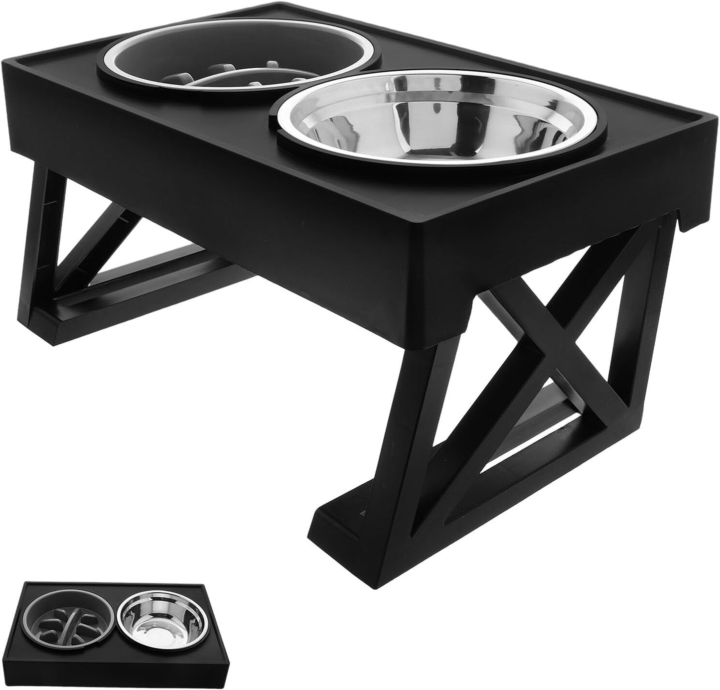 Milisten Elevated Cat and Dog Bowls Set Stainless Steel Slow Feeder with Adjustable Stand Non-tip Raised Food and Water Dish for Small Dogs and Puppies