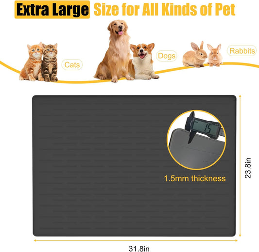 Large Dog Mat for Food and Water, 31.8"x23.8" Silicone Pet Feeding Mats, Waterproof Dog Bowl Mat with High Edges to Prevent Water and Food Spills, Dark Blue