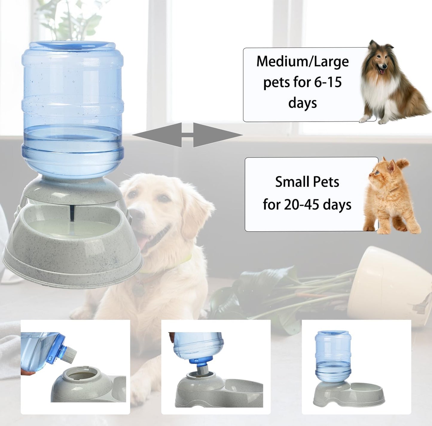 Automatic 11L Dog Water Dispenser,Pet Gravity Water Dispenser,Automatic Gravity Dog Water Bowl Dispenser,Large Size Dog Drinking Fountain for Small Medium Large Dogs Cats