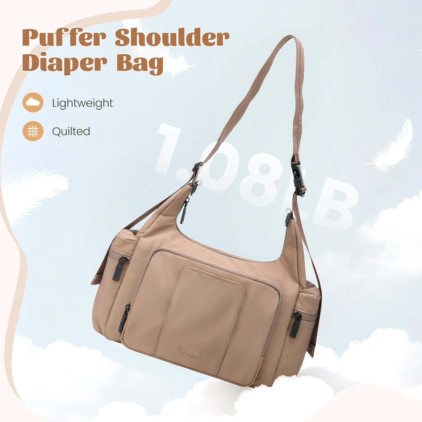 14L Puffer Diaper Bag Tote, Large Capacity Travel Diaper bags, Crossbody Hospital Bag for mom