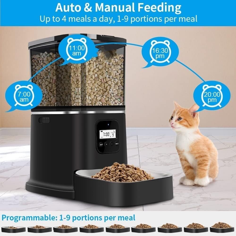 Pet fountain Automatic Feeders, 6L Programmable Feeder, Stainless Steel Bowl Pet Feeder for s and Dogs, Timed Food Dispenser, Auto Feeder, w/Voice Recorder, Detachable Hopper Pet water dispenser