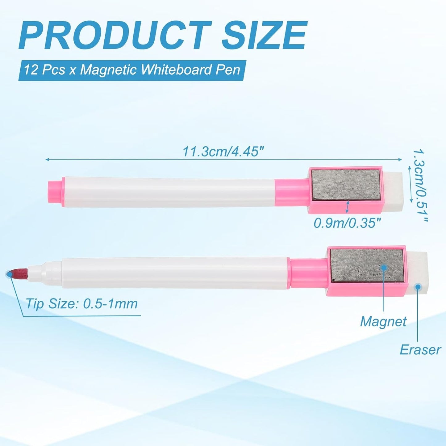PATIKIL Magnetic Whiteboard Pen, Fine Tip Dry Erase Pink White Board Markers with Eraser Whiteboard Calendar Supplies for Classroom Office, 12 Pcs, 0.5-1mm Tip