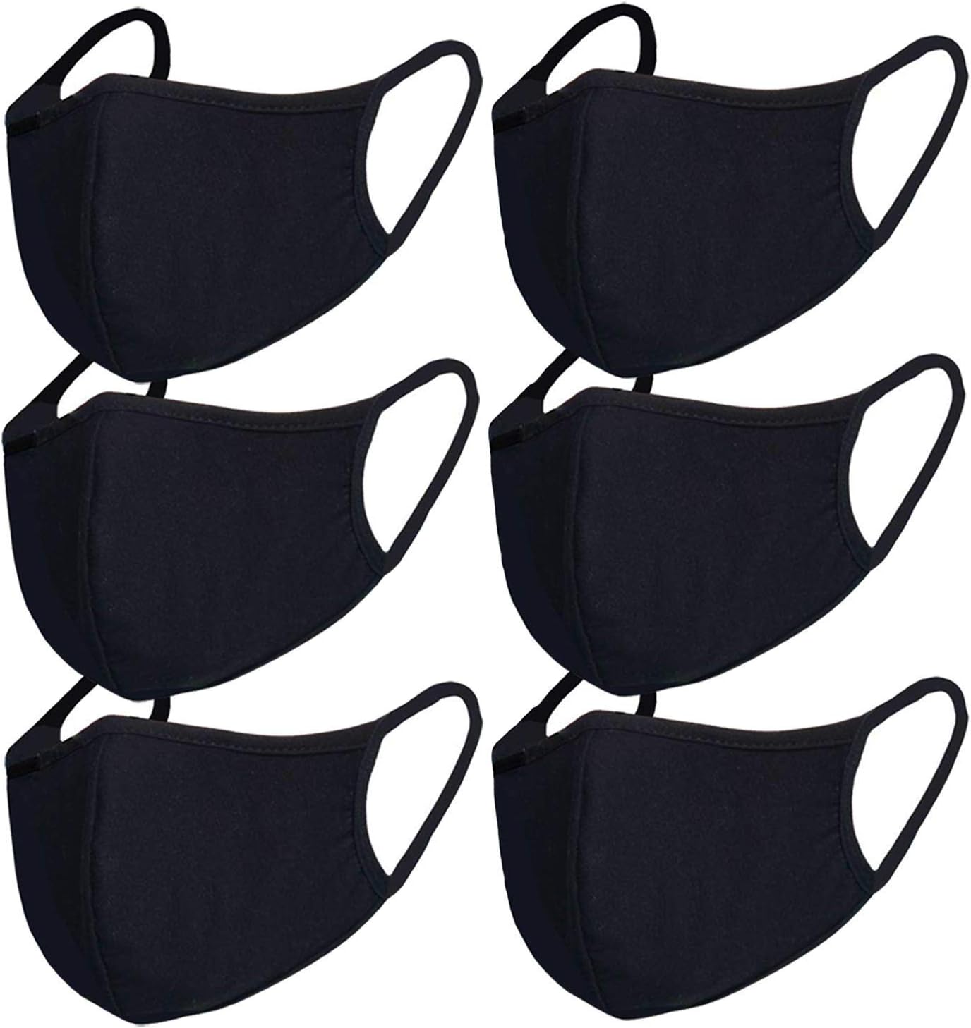 6pcs/Pack Black Mask Windproof Dustproof Masks Breathable Reusable Washed for Outdoor Sport Half Face Earloop Cotton Masks
