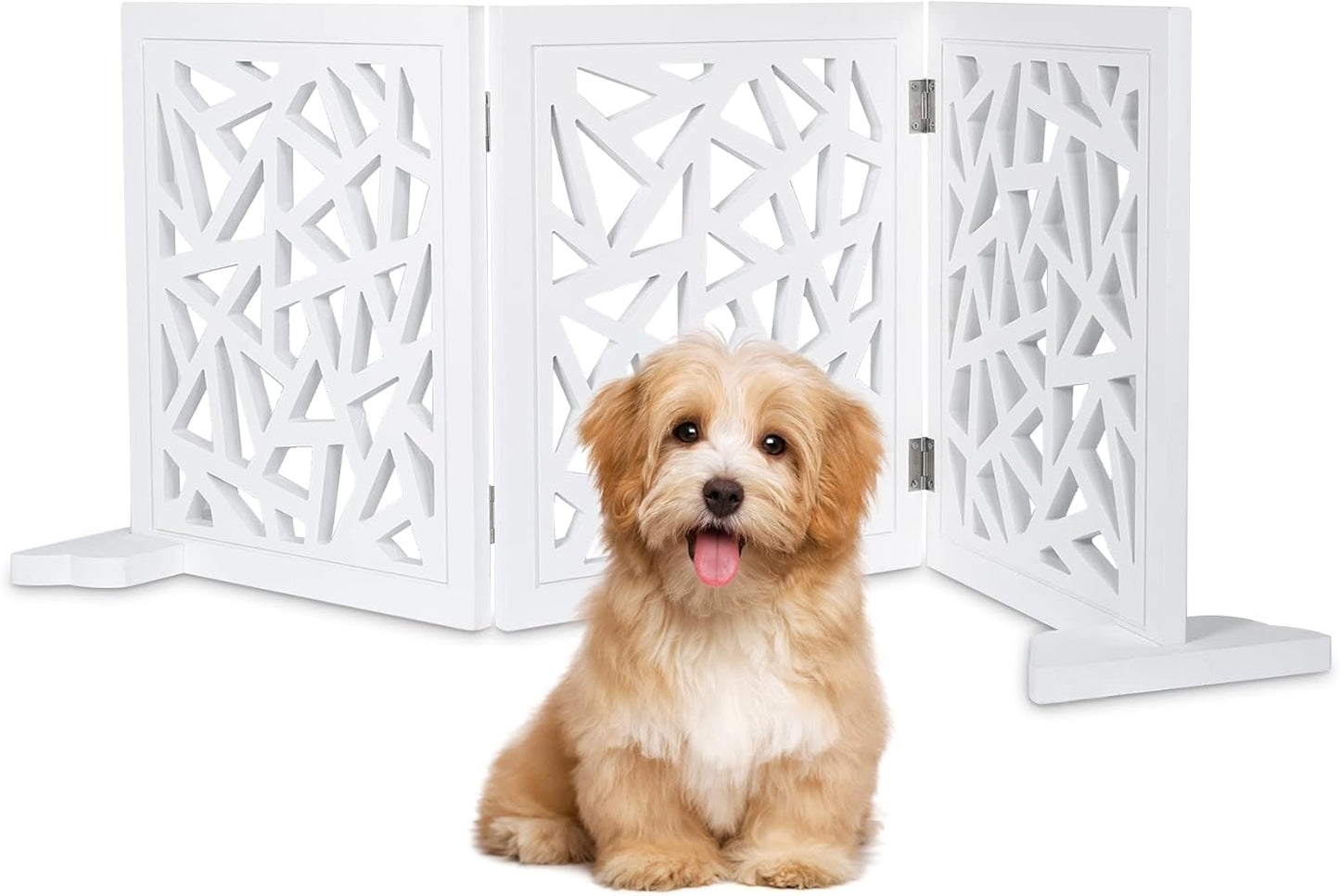 Freestanding Pet Gate Dog Gate, 3-Panel Folding Puppy Gate Wooden Fence Barrier for Small Medium Pet, Indoor Cat Dog Gates for House, Stairs, Doorways with 2Pcs Support Feet, 47" X 18.8"