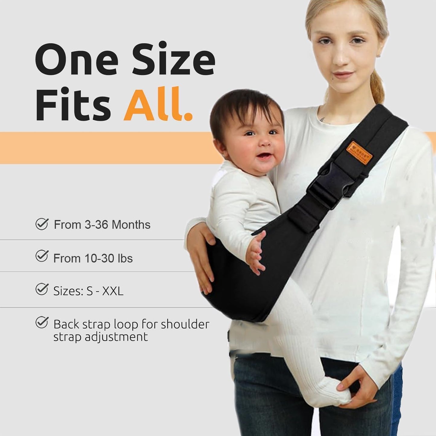 Baby Sling Carrier Newborn to Toddler, Toddler Carrier,Adjustable Baby Sling Carrier Non-Slip Hip Seat Carrier Carrying 10-30 lbs(Black)