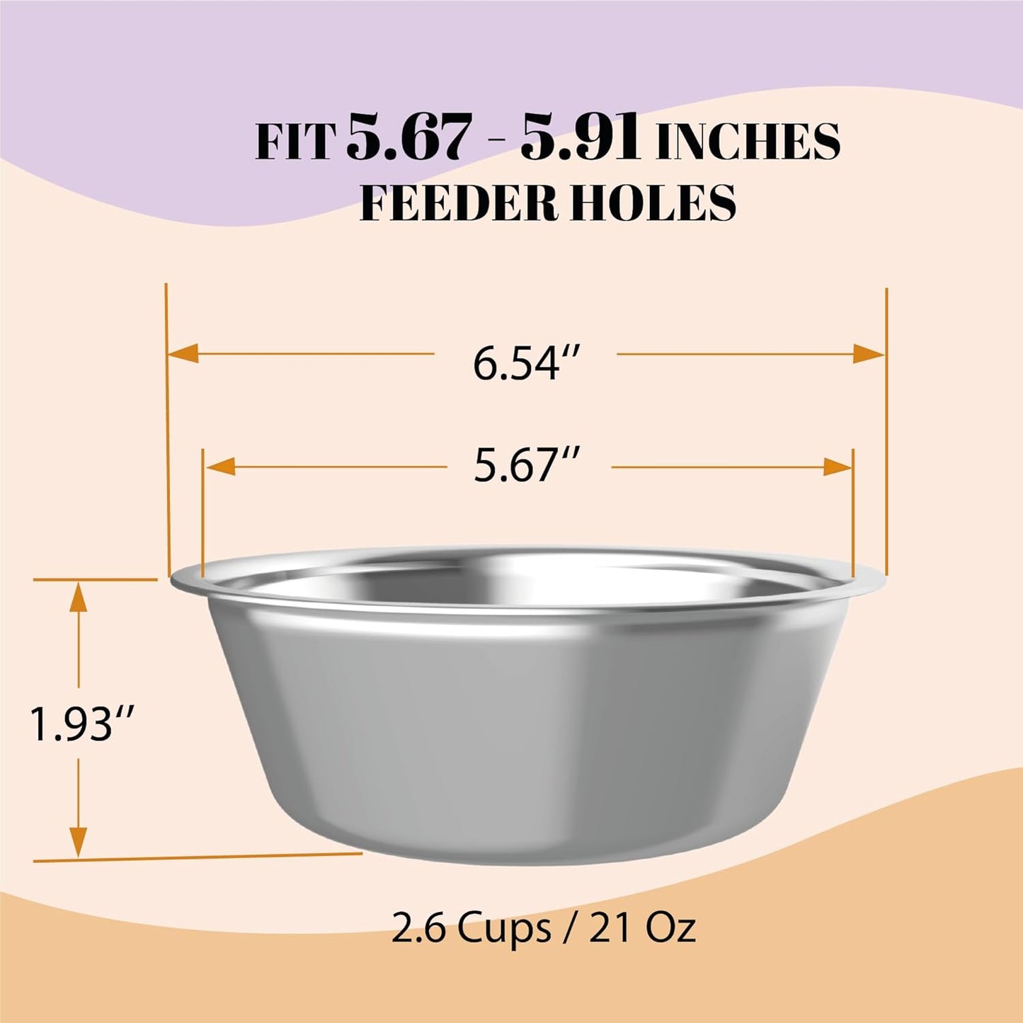 AVERYDAY 21oz Stainless Steel Dog Bowls Set, 2 Pack for Replacement Dogs Bowl Stand, 2.6 Cups Metal Dog Bowls, 5 Inch Small Dogs Water Bowl for Raised Feeder with Opening 5.67-5.91"