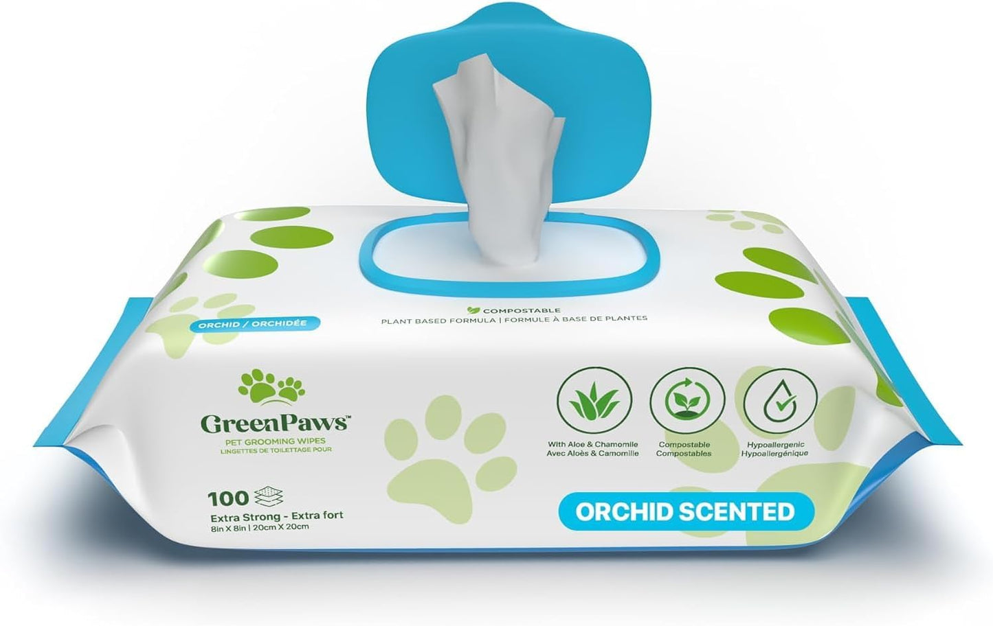Premium Orchid Scented Dog Wipes for paws and butt 100 Count - Compostable Plant-Based Dogs & Cat Wipes, Strong Grooming Pet Wipes for Dogs and Cats, Use on Body, Bum, Ear & Paws (Pack of 1)