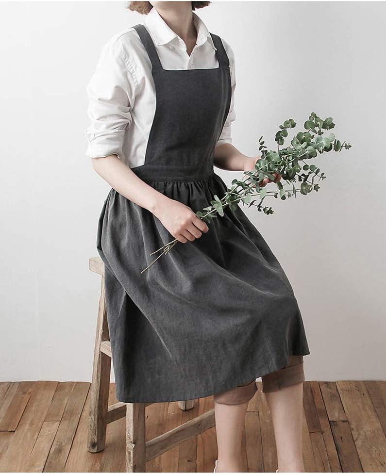 Women Girls Vintage Apron Gardening Works Cross Back Pinafore Dress