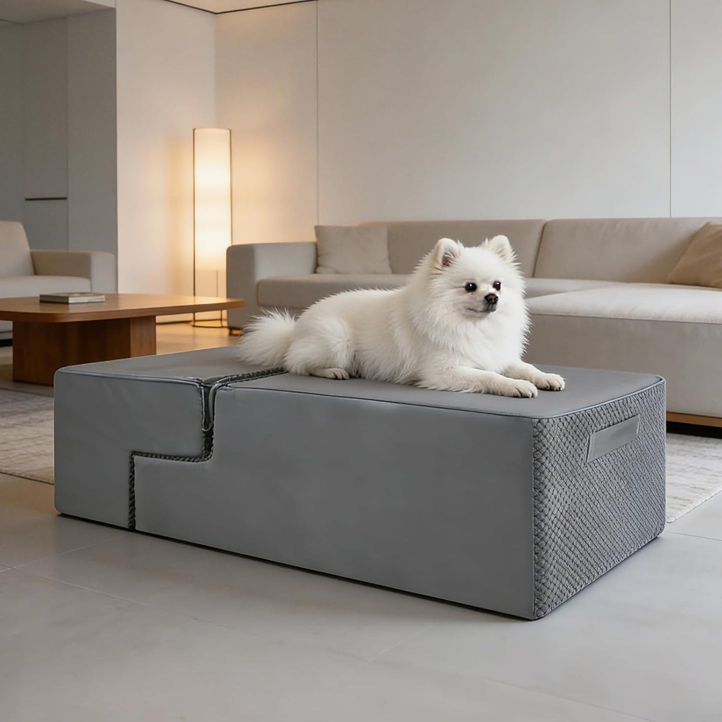PawComfort 4-Step Pet Stairs, 18 Inch High Dog Steps for Bed, Grey Non-Slip Indoor Ramp for Small Dogs and Cats