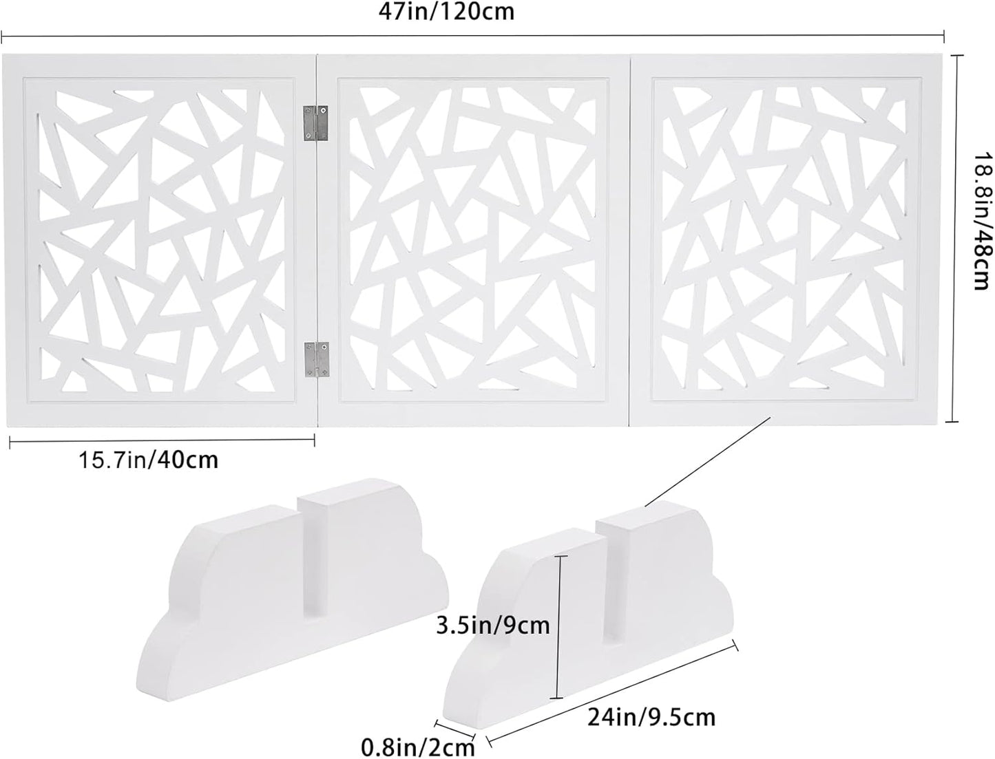 Freestanding Pet Gate Dog Gate, 3-Panel Folding Puppy Gate Wooden Fence Barrier for Small Medium Pet, Indoor Cat Dog Gates for House, Stairs, Doorways with 2Pcs Support Feet, 47" X 18.8"