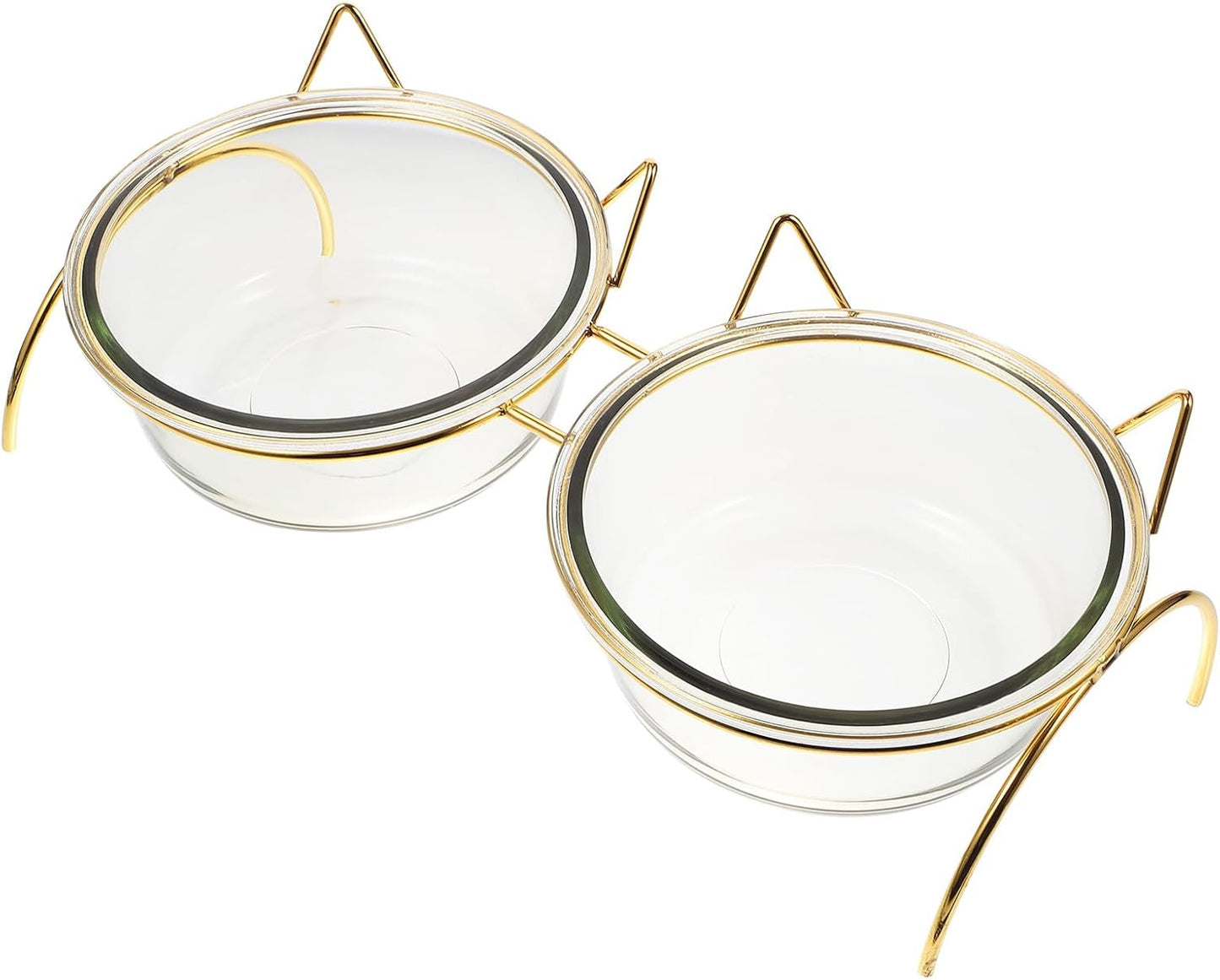 PRETYZOOM Raised Cat Bowls Set with Angled Bowls and Double Iron Stand, High Base Pet Food Feeder and Water Feeder for Cats, Neck Protection Design for Comfortable Feeding