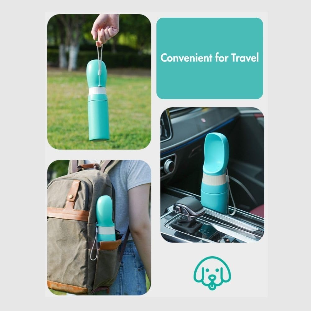 Upgraded Portable Dog Water Bottle – 400ml (13.5oz) with One-Touch Button, Leak-Proof & Stainless Steel – Perfect for Travel, Hiking, and Walks (Mint, M)