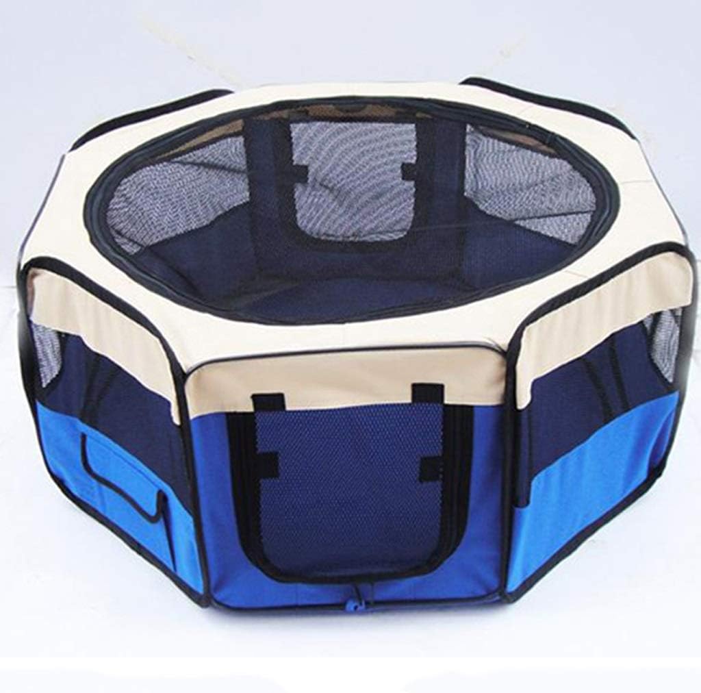 Dog Crate Blue Pet Portable Foldable Playpen Exercise Kennel Dogs Cats Indoor/Outdoor Removable Mesh Shade Cover Dog Cage (Medium)
