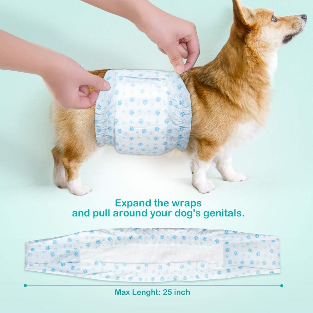 Male Dog Diapers - Absorbent Dog Wraps Belly Bands for Male Dogs with Leak Protection, Excitable Urination, Incontinence, or Marking, Medium 44 Pcs