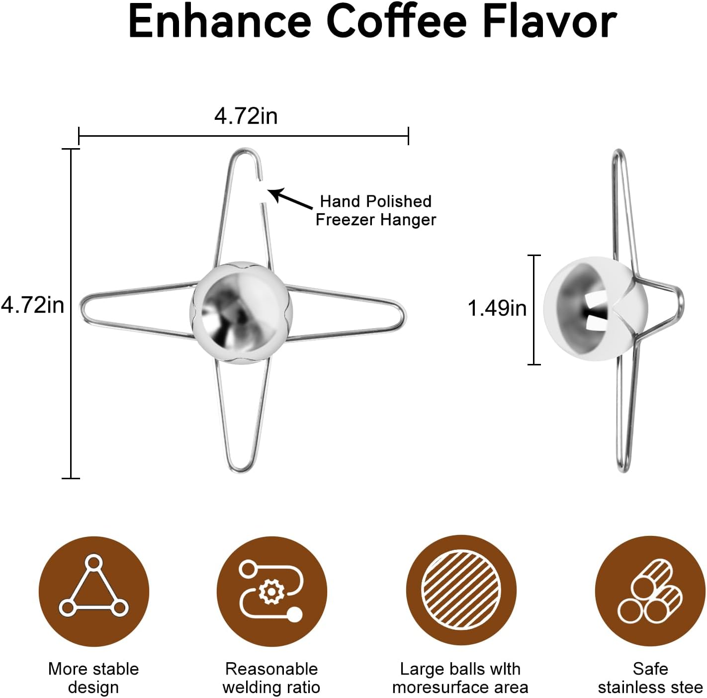 2 Pcs Espresso Coffee Cooler with Reusable Ice Coffee Frozen Balls, Stainless Steel Chilling Ball for Bourbon, Scotch, and Cocktails, Espresso Machine Accessories