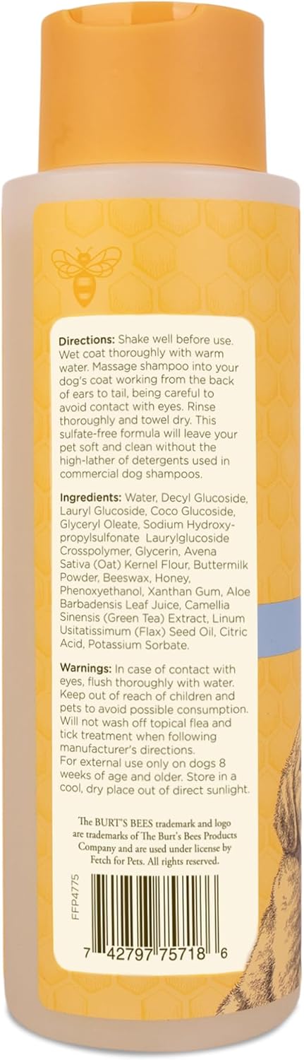 Burt's Bees for Pets Tearless Puppy Shampoo with Buttermilk and Flaxseed Oil, Gentle Dog Shampoo for Puppies 8+ Weeks, Fragrance Free Coat Cleanser with 95% Natural Origin Formula, 16 Fl Oz - 2 Pack