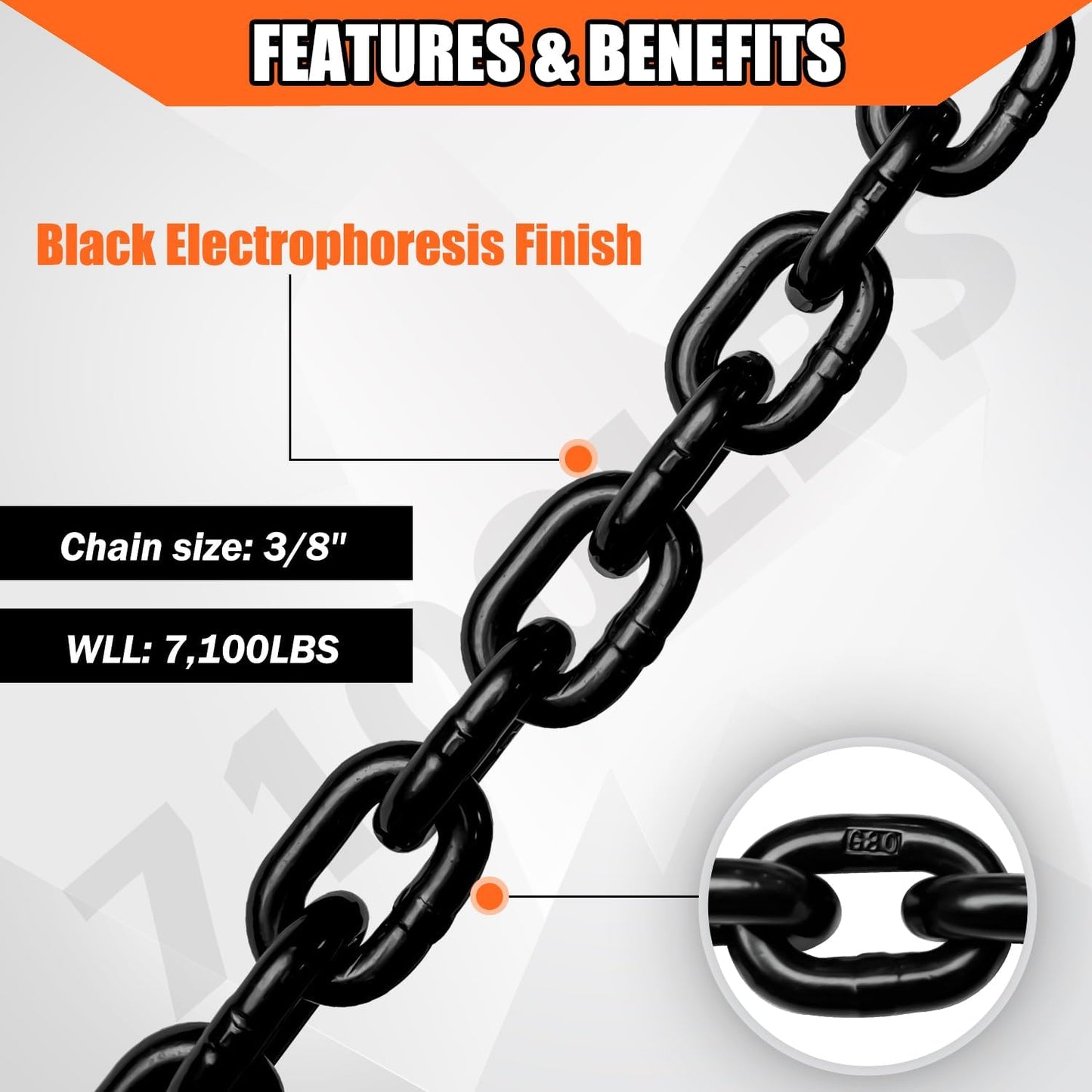 Heavy Duty 2-Pack 36 Inch Grade 80 Trailer Safety Chain with 3/8'' Red Clevis Snap Hook and Chain Retainer - WLL 25,000 lbs