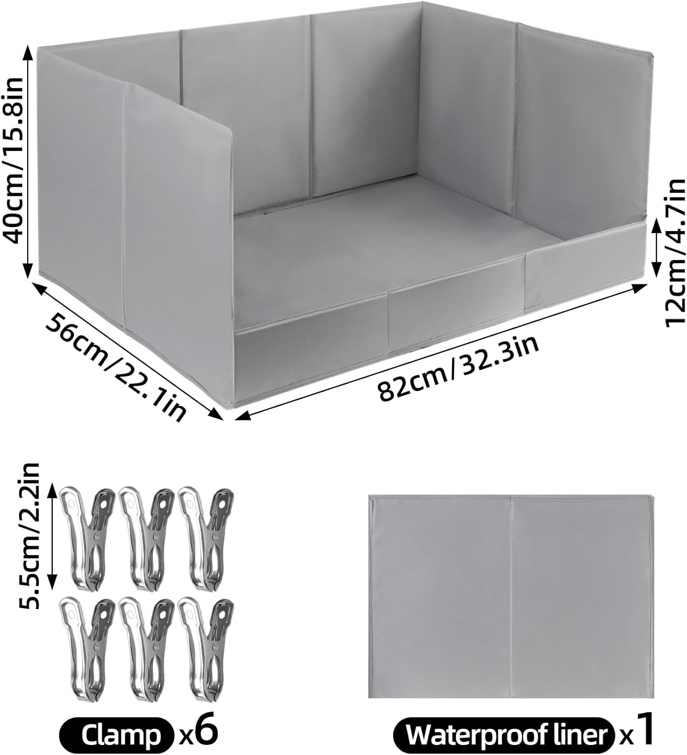 Dog Pee Pad Holder with High Walls, 32.3"x22"x15.7" No-Splash Indoor Dog Potty Box with 6 Clamps, No Assembly Foldable Potty Training Toilet for Large Small Medium Dogs Puppy Potty(Gray2)