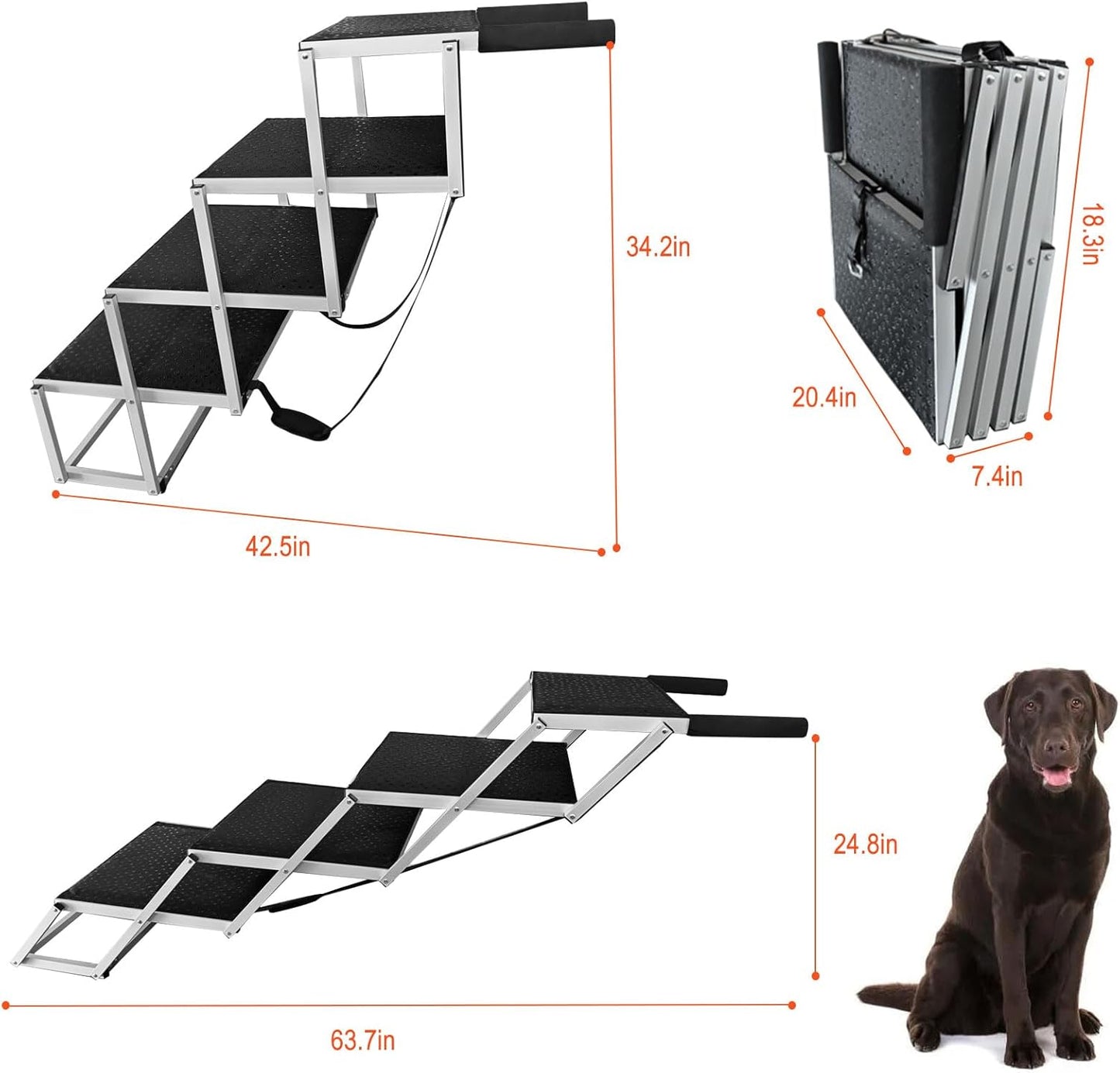 Extra Wide Dog Steps for Car: Folding Large Dogs Ramp & Ladder for SUV & Truck - Foldable & Portable High Bed Stairs for Small & Medium Pet