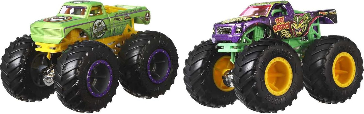 Hot Wheels Monster Trucks 2-Pack, Demolition Doubles Set of 2 Toy Vehicles in 1:64 Scale, for Kids & Collectors (Styles May Vary)