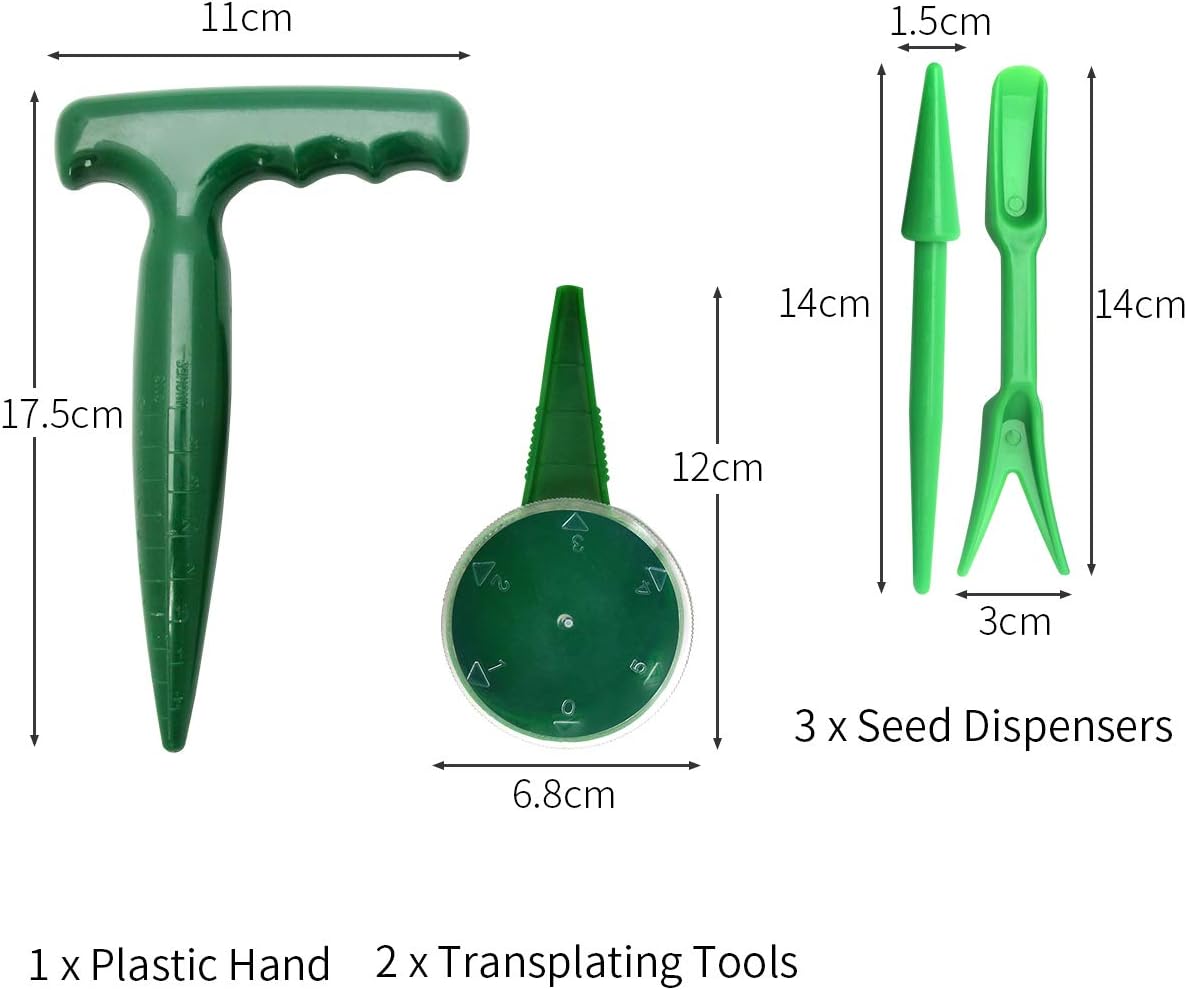 Coolrunner 6 Pack Sowing Seeds Dispenser Set, Adjustable Garden Hand Planter Seeder Tool Flower Plant Sow Traditional Sets, Seedlings Dibber and Widger