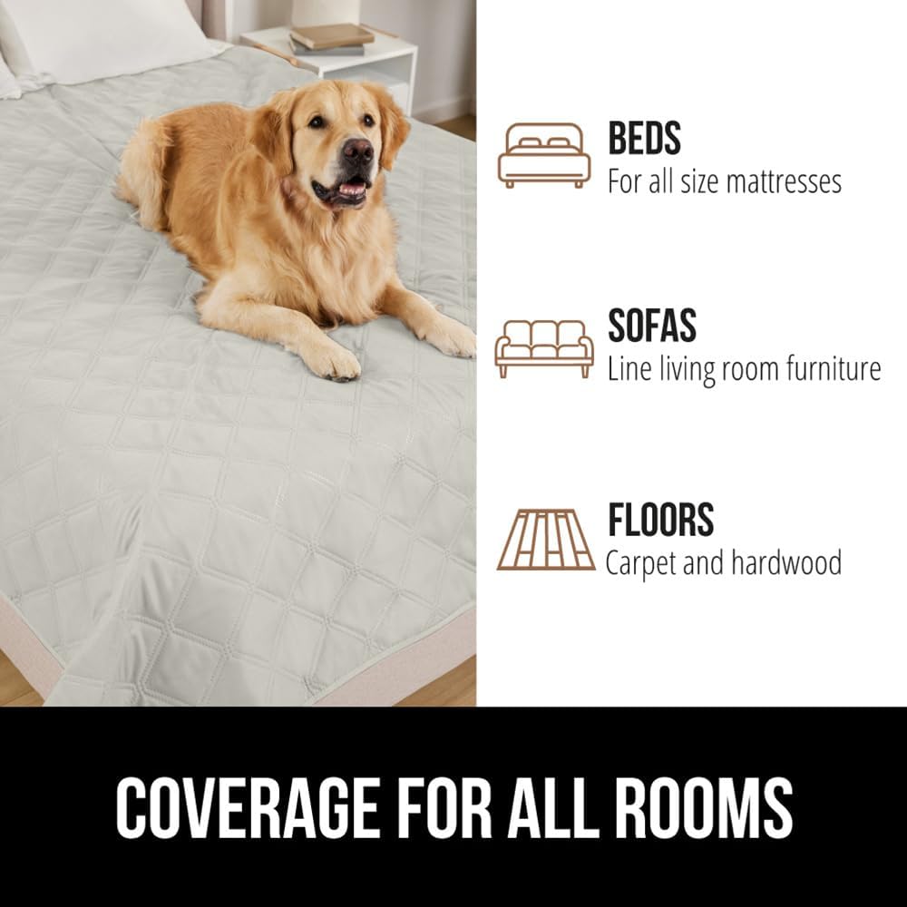 GORILLA GRIP Waterproof Bed Cover for Dogs, 102x82, Gripped Slip Resistant Backing, Leak Proof Washable Dog Blanket Covers Sofa, Couch, Sectional, Crate, Car, RV Seats Pet Puppy Essentials Light Taupe