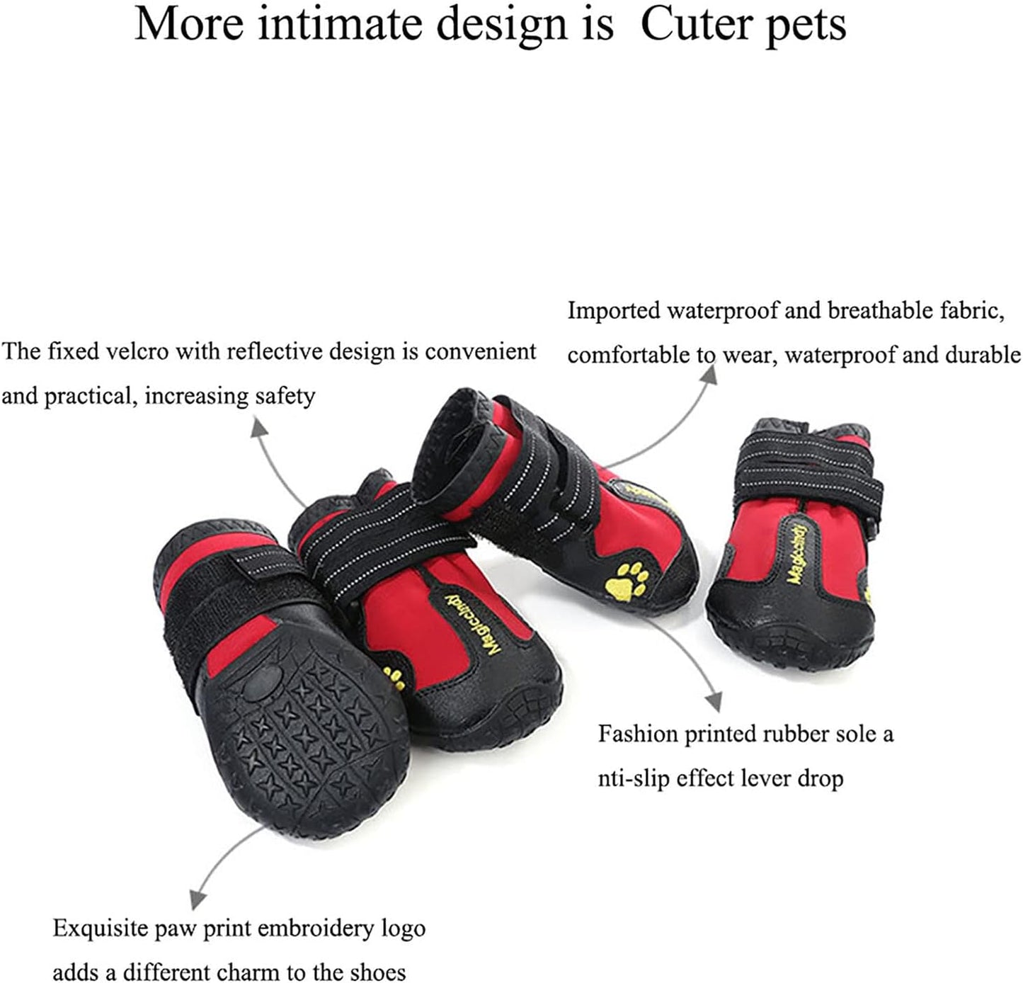 Winter Pet Booties Mountain Soles Dog Boots Water Proof Non-Slip Shoes with Reflective Straps All Weather Neoprene Paw Protector