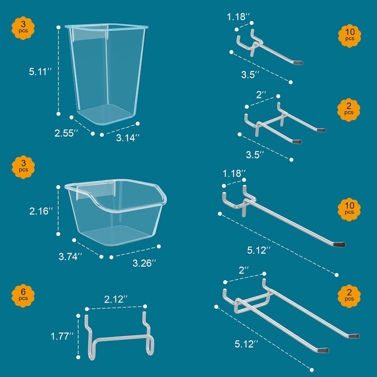 Peg Board Accessories Kit,Pegboard Hooks Assortment with Bins,Cups,Wire Baskets,Paper Towel Holder Can be Used for Pegboard Garage Workbench Craft Room Organizing Tools (Transparent Cup+Box)
