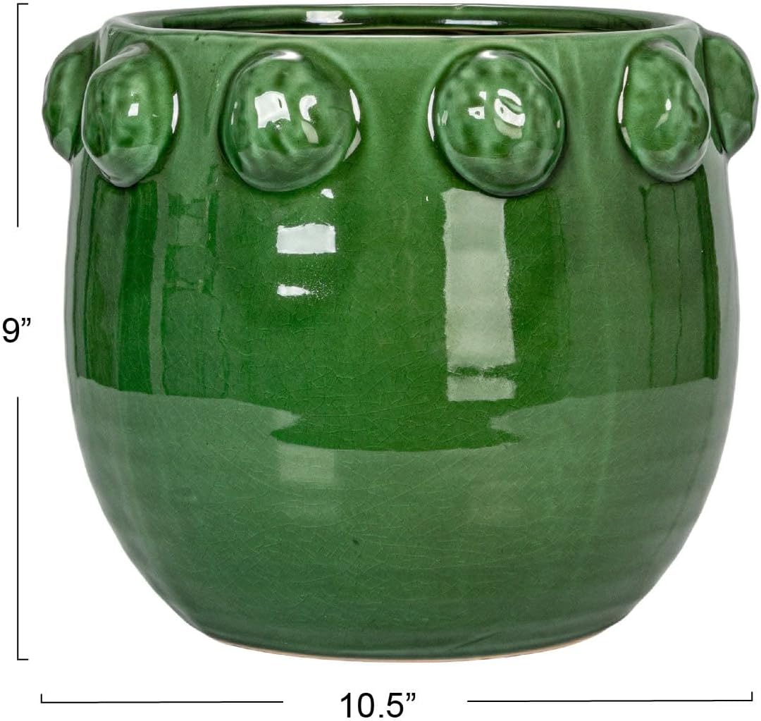 Creative Co-Op Terra-Cotta Planter with Raised Dots, Green