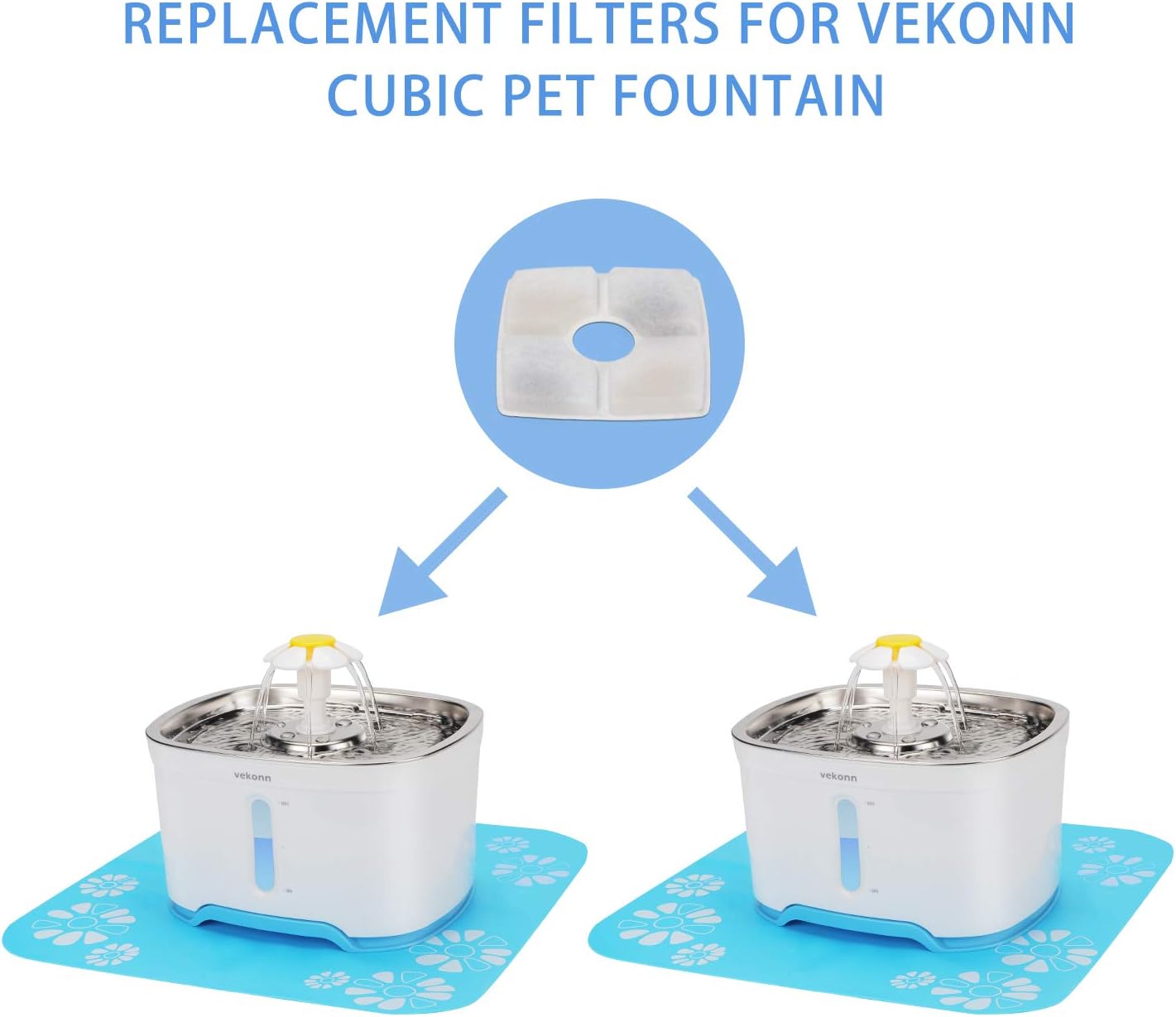 Elliptical Cat Water Fountain Filter, 6 Filters Pack for Stainless Steel Top Elliptical Pet Fountain, 4 Carbon Filters and 2 Sponge Filters