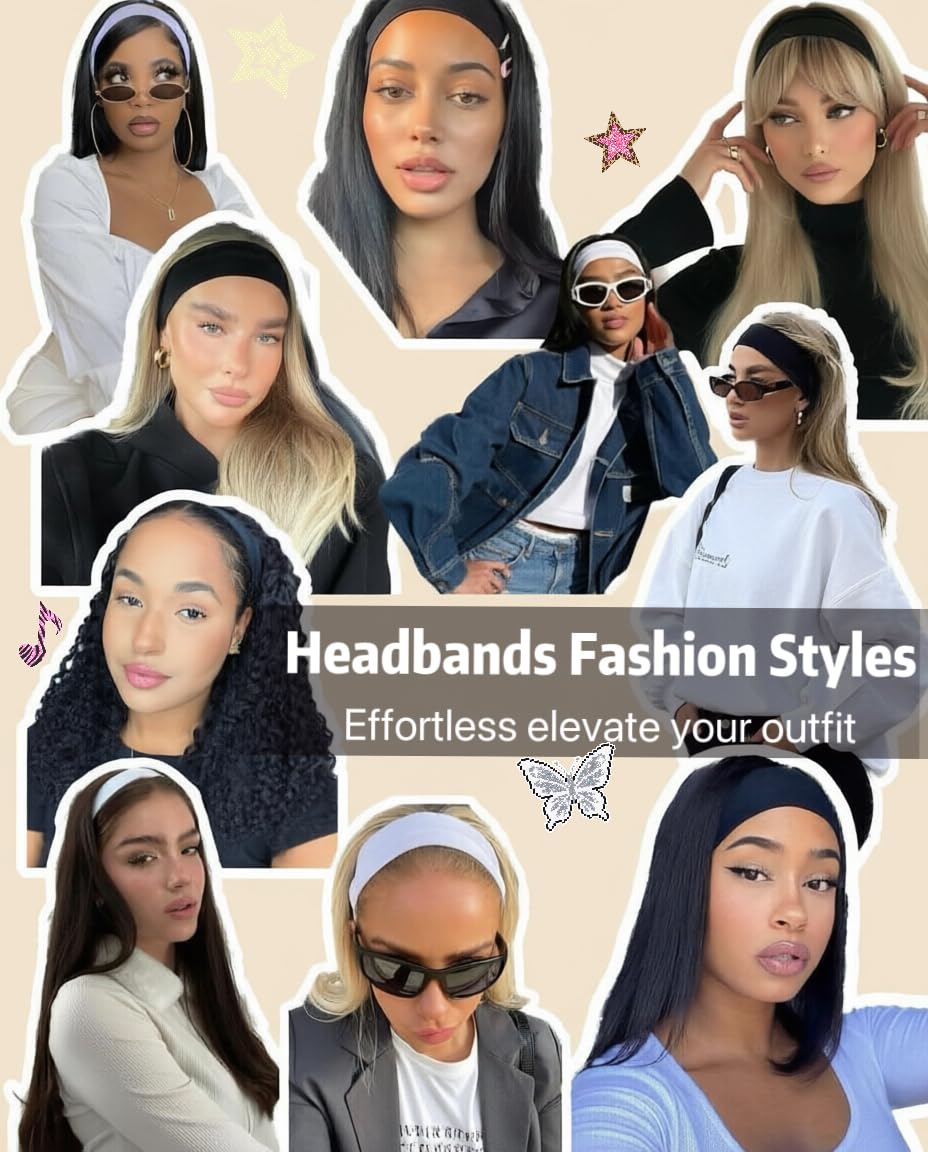 Huachi Headbands for Women Non Slip 16 Pack Elastic Sports Hair Bands for Women, Soft Cotton Cloth Headband for Workout Yoga Fashion Hair Accessories, Black White Gray Trendy Head Bands