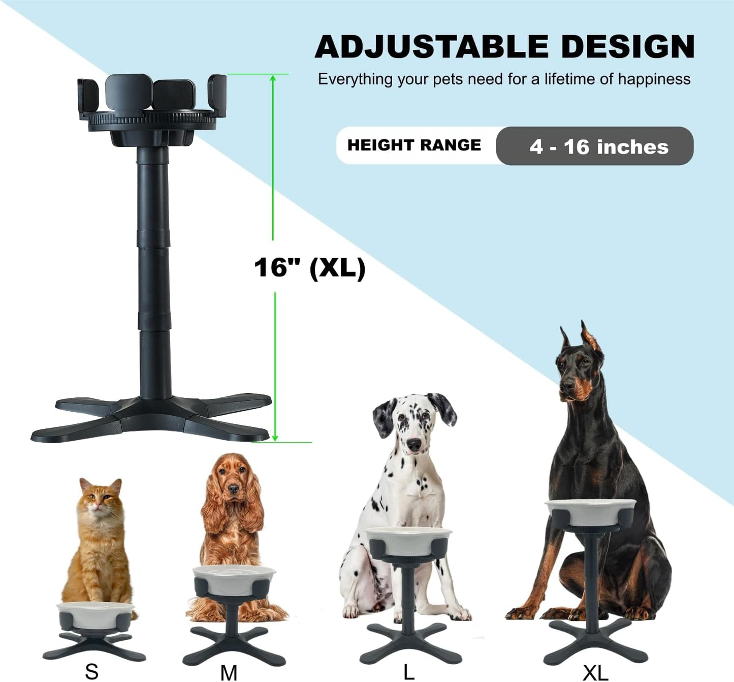 Dog Bowl Stand with Adjustable Width & Height [Stand Only], Elevated Pet Water & Food Bowl for Small, Medium & Large Pets