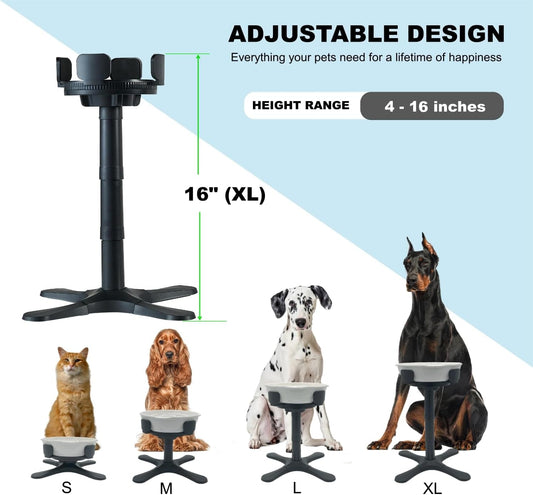 Dog Bowl Stand with Adjustable Width & Height [Stand Only], Elevated Pet Water & Food Bowl for Small, Medium & Large Pets